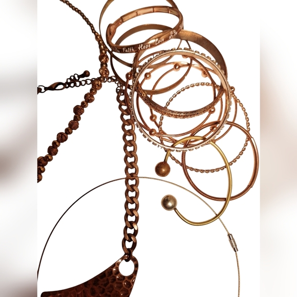 Copper Colored Jewelry Lot Necklaces & Bracelets Maximalist Whimsical Grunge - Picture 5 of 5